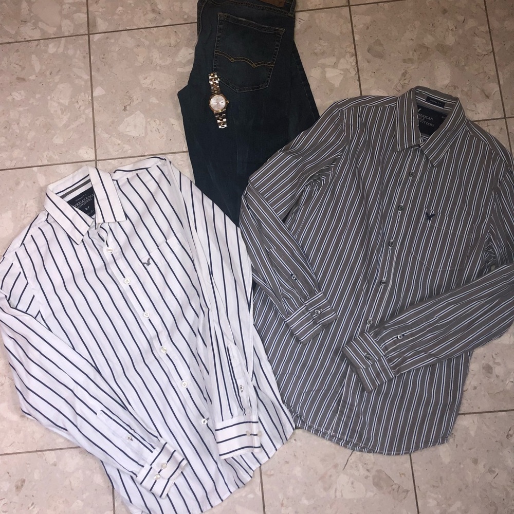 Two American Eagle Long Sleeve Button Down Shirts - image 1